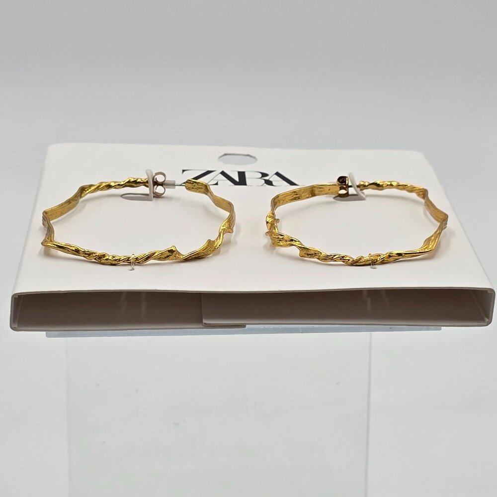 Zara - Large Gold Twisted Open Hoop Earrings - NWT - Picture 7 of 15